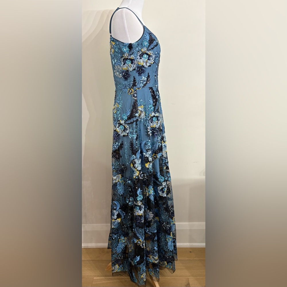 Dress The Population Umalina Sequin Floral Fit & Flare Gown Blue Sz M - Picture 6 of 14